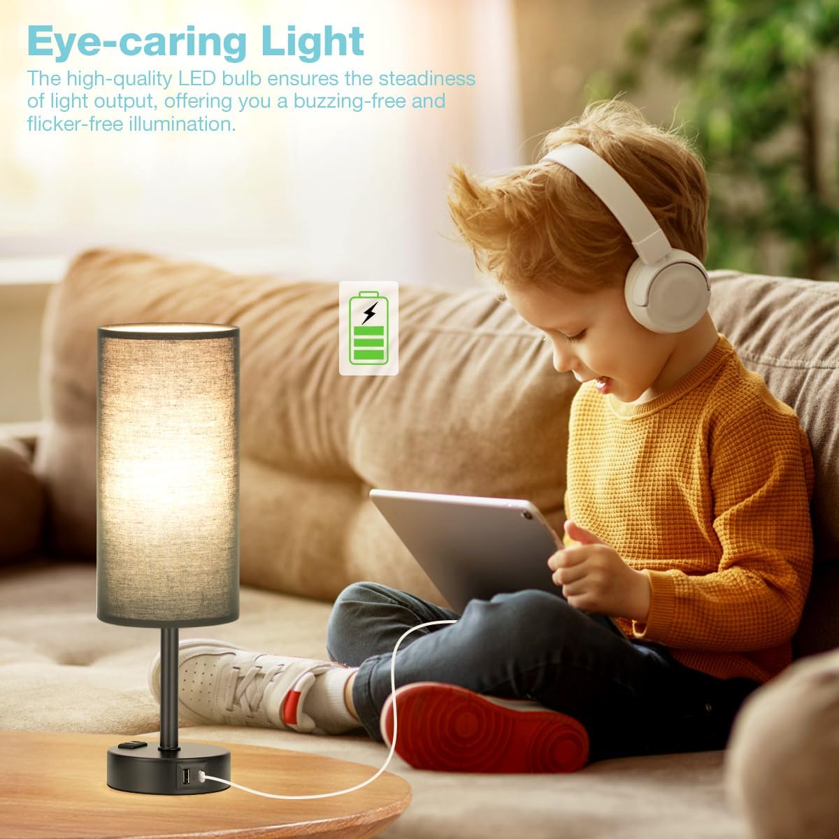 Fenmzee Bedside Table Lamp for Bedroom - Dimmable Touch, USB A+C, AC Outlet