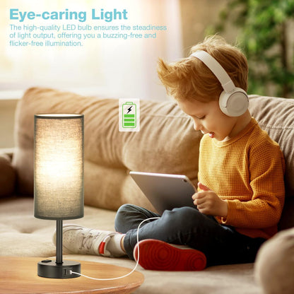 Fenmzee Bedside Table Lamp for Bedroom - Dimmable Touch, USB A+C, AC Outlet