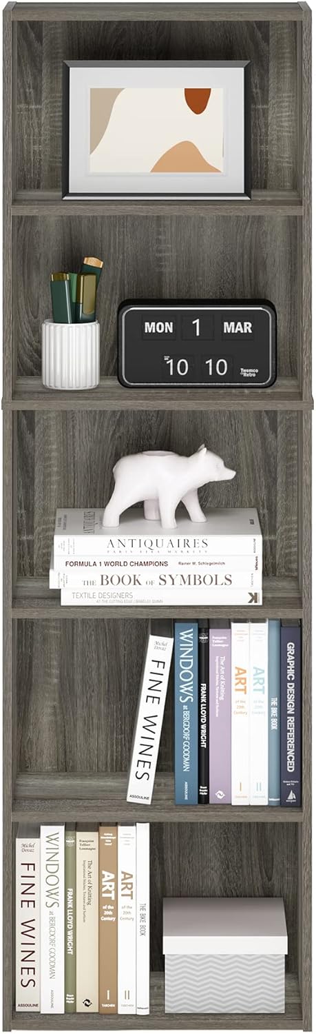 Furinno PASIR Book Shelf, 2-Tier Modern Bookshelf, Open Shelves Bookcase 9 x 12 x 21, Easy Assembly, for Living Room, Bedroom, Home Office, White