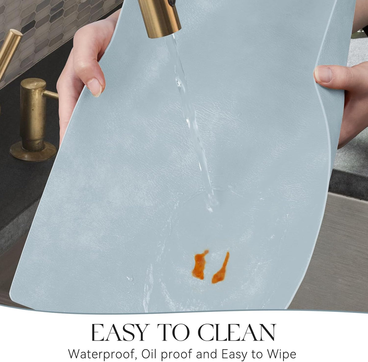 MOSAYT Vinyl Placemats Set of 6-12 X 17 Inch - Faux Leather 100% Waterproof Oil-Proof Wipeable PU Place Mats, Heat Resistant Reversible Table Mats for Kitchen, Dining, Outdoor, Reddish Brown