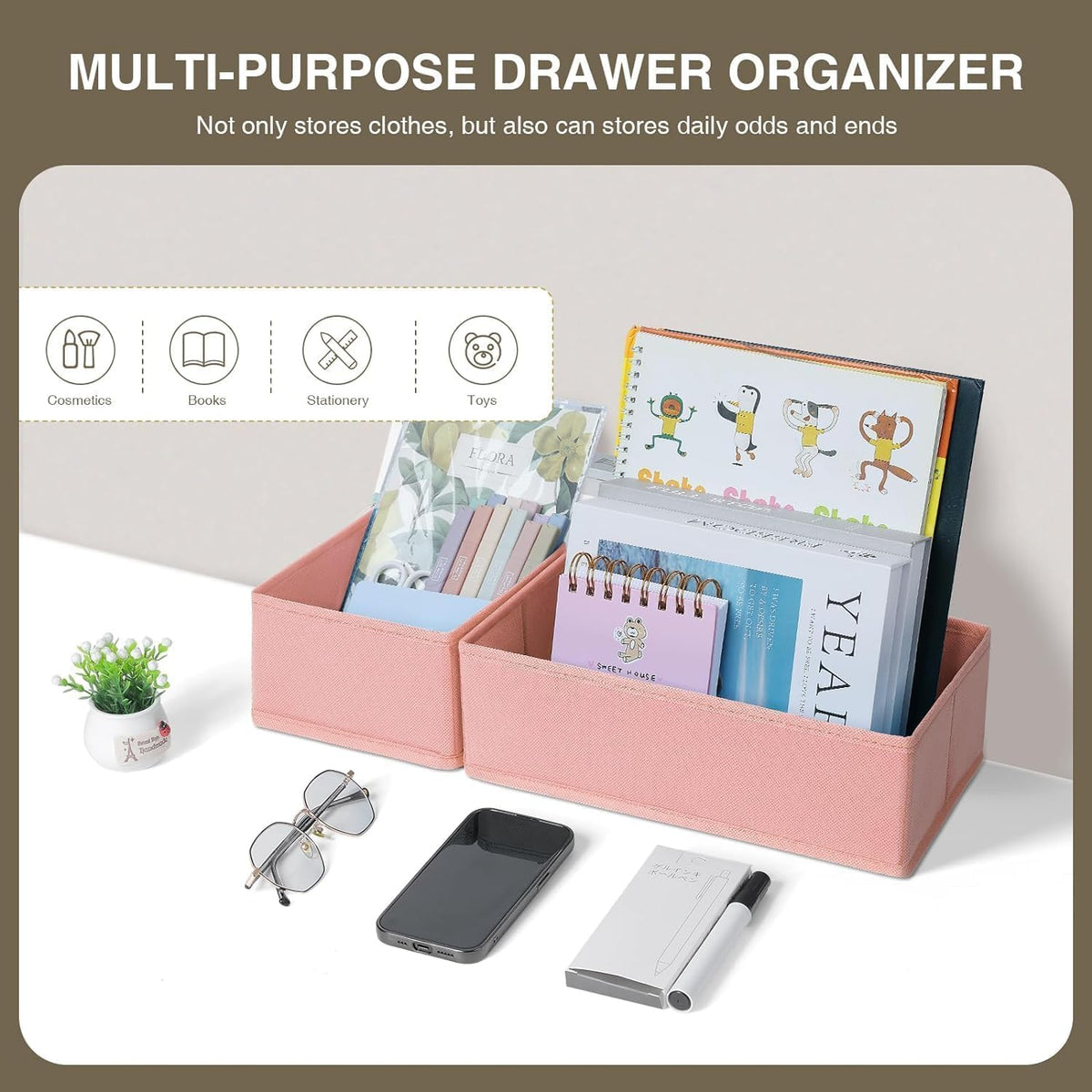 Drawer Organizer Clothes, Dresser Organizer, Foldable Closet Organizers and Storage, Fabric Dresser Bins, Drawer Dividers for Nursery, Baby Clothes, Underwears, Sock (Beige)
