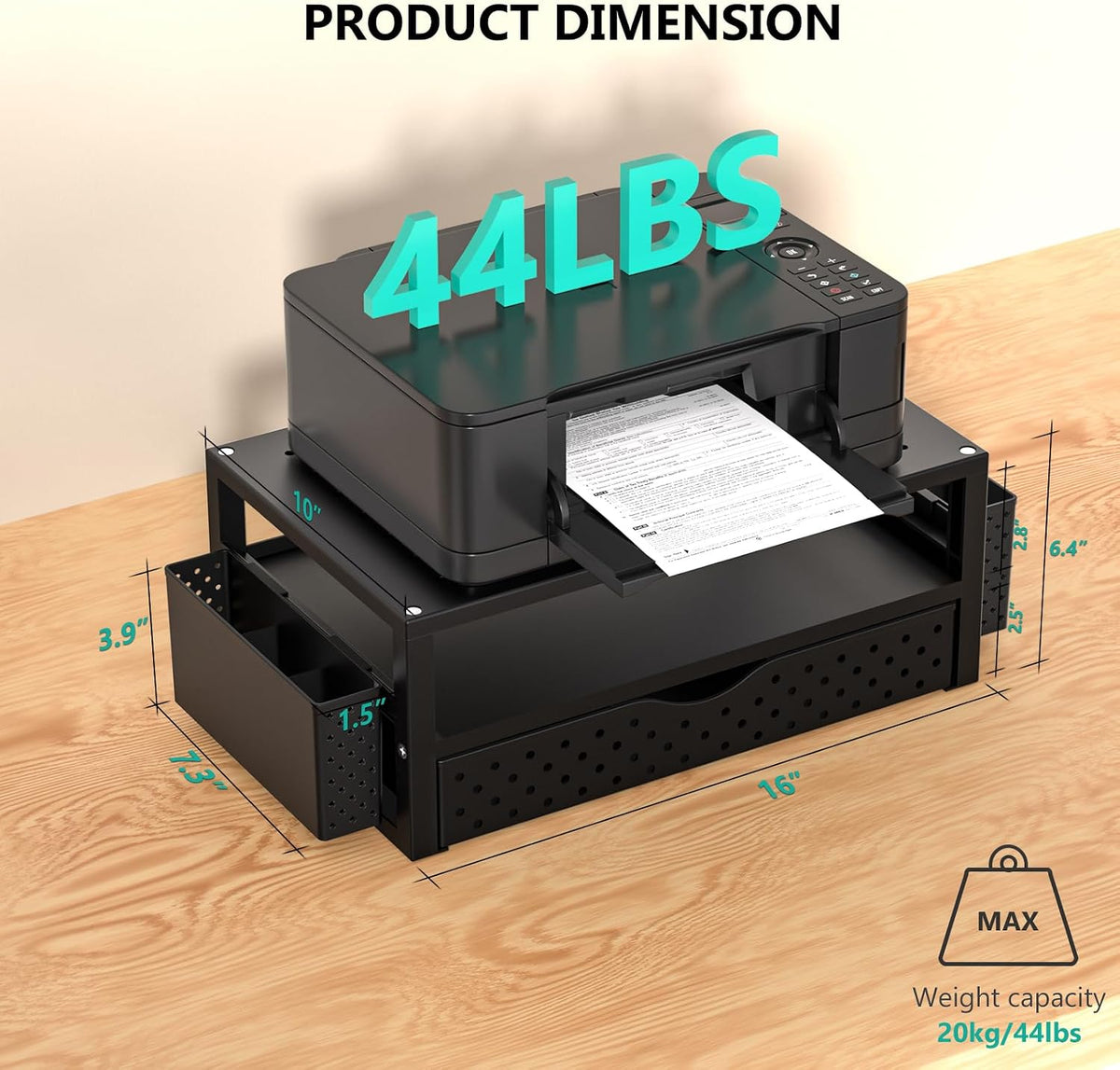 WALI Monitor Stand Riser with Drawer, Desk Organizers and Accessories for Computer, Printer, Laptop Stand for Home Office Supplies, (PTT005-B), 1 Pack, Black