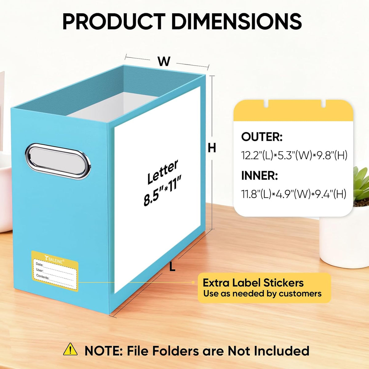 BALEINE File Organizer Box, Cardboard File Folder Organizer with Handle for Letter Size, Portable Collapsible Hanging Filing Box for Home Office Document Storage (2 Pack, Black)