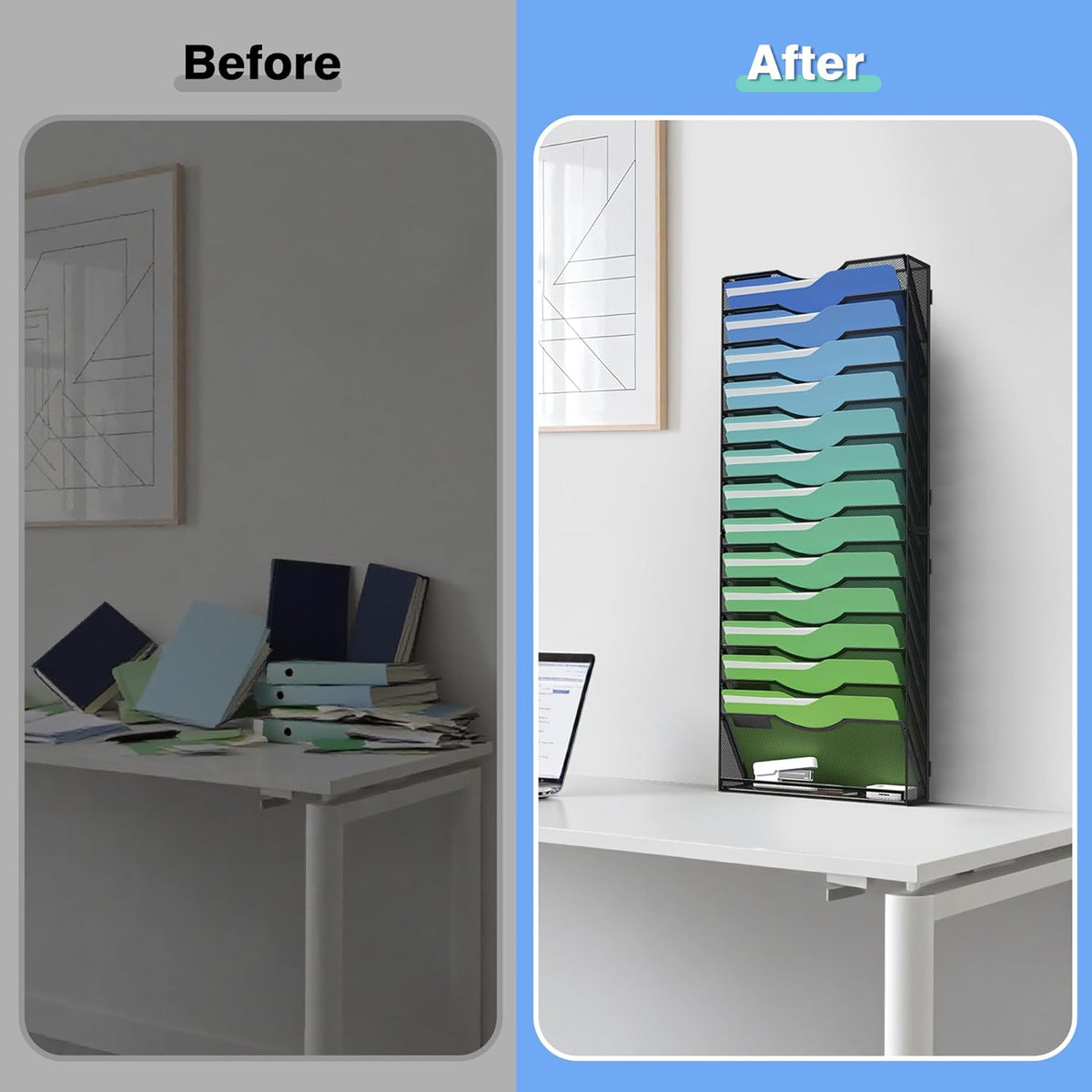Kuntine.B Wall File Organizer Office Hanging Magazine Holder Wall File Organizer for Office Home (Black, 5 Tier)