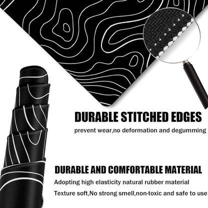 31.5" x 15.7" Waterproof Fabric Desk Pad, Rubber Anti-Slip Base, Stitched Edges No Curling, Fits Laptop Keyboard and Mouse, Smooth Office Mat Large Mouse Pad for Work Game, Black