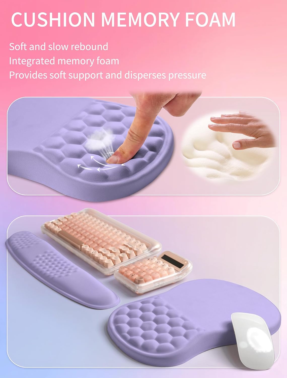 2in1 Combination, Wave Keyboard Wrist Rest and Ergonomic Curvature Mouse Pad Wrist Support for Relieve Wrist Pain, Filled with Soft Cushion Memory Foam, Black