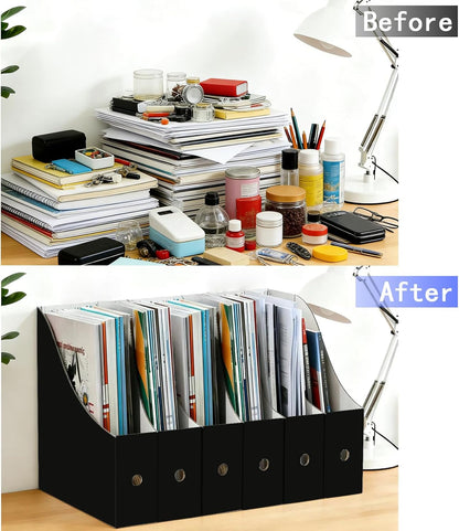 Limitliho Magazine File Folder Holder for Desk, Book Bins for Classroom Library,Office,Home, 10.6" H x 10.2" L x 3.5" W in Cardboard Paper Organizer (Six color, 6 Pack)