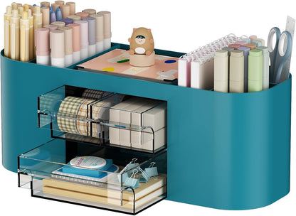Marbrasse Desk Organizer Pen Holder for Desk with 3 Drawers, Multi-Functional Pencil Holder, Desk Organizers and Accessories with 7 Compartments for Home, School, Classroom(Pink)