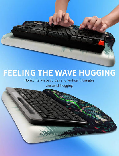 Ergonomic Wave Wrist Rest with Keyboard Stand, Cushioned Palm Rest, Comfortable Integrated Memory Foam for Natural Typing and Relieve Wrist Pain, Dark Night Black