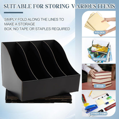 3 Pack Cardboard Magazine File Holders 12 Grids Vertical Book Bins 10.6'' x 10.2'' x 14'' Magazine Document Storage Box for Desk Shelves Home Office Classroom Library Use (White)