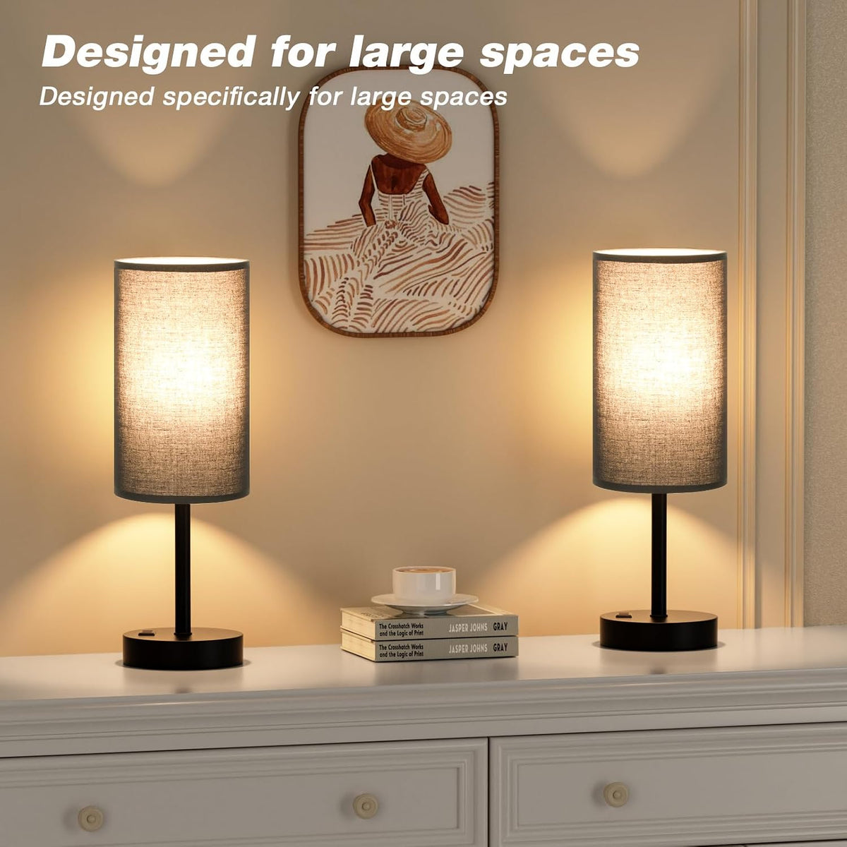 Fenmzee Bedside Table Lamp for Bedroom - Dimmable Touch, USB A+C, AC Outlet