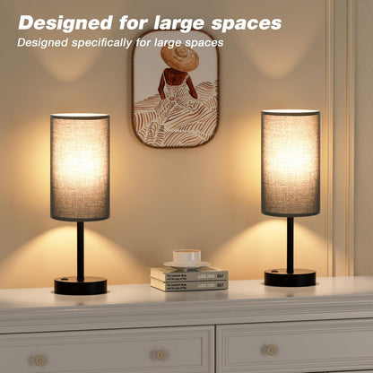 Fenmzee Bedside Table Lamp for Bedroom - Dimmable Touch, USB A+C, AC Outlet
