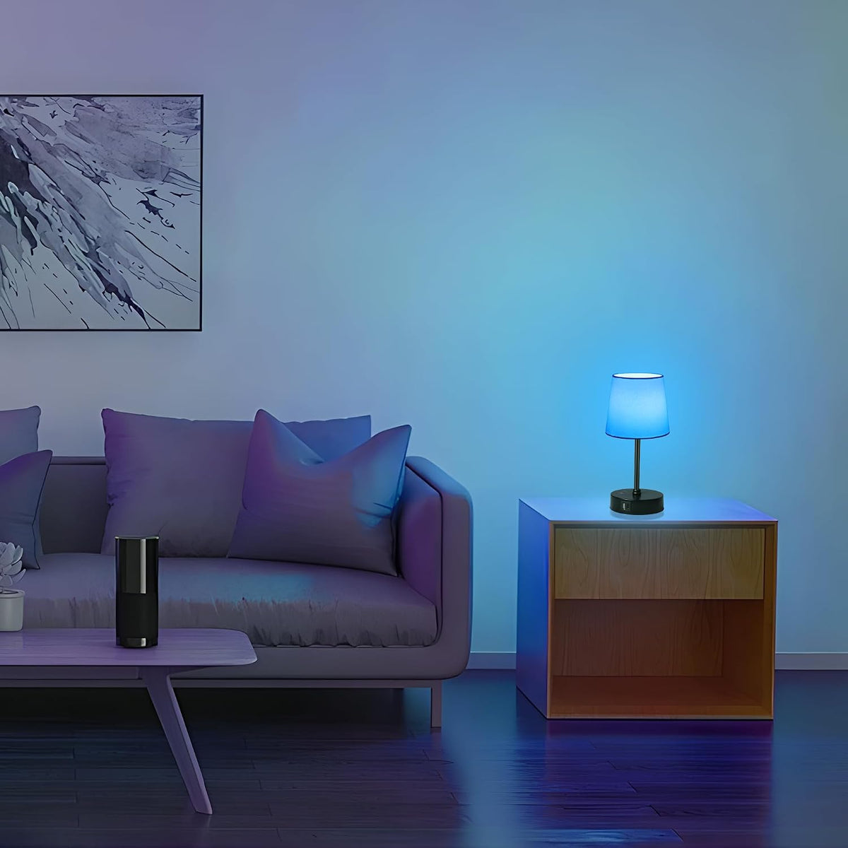 Ascher Small Bedside Table lamp, RGB Color Changing Lamps, 3 Color Temperatures, Dimmable Nightstand Lamp with USB C+A Ports, Touch Desk Lamp for Bedroom Living Room, H11.4in(Flaxen Shade)