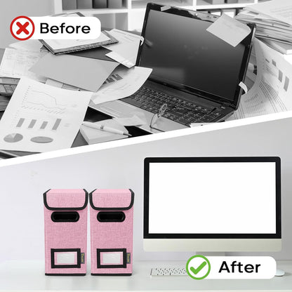 BALEINE File Organizer Box with Lid, Collapsible File Folder Organizer with Plastic Slide, Hanging File Folder Box for Office Document Storage (Black)