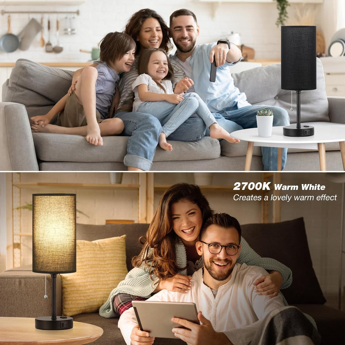 Dicoool Bedside Table Lamp for Bedroom - Small Desk Lamp with USB Ports