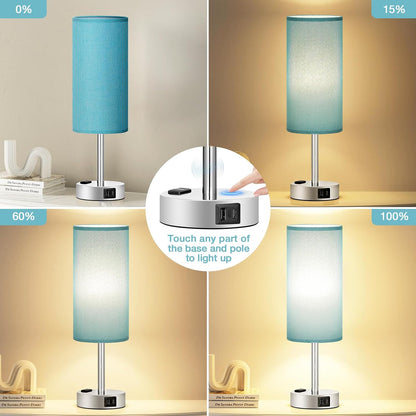 Fenmzee Bedside Table Lamp for Bedroom - Dimmable Touch, USB A+C, AC Outlet