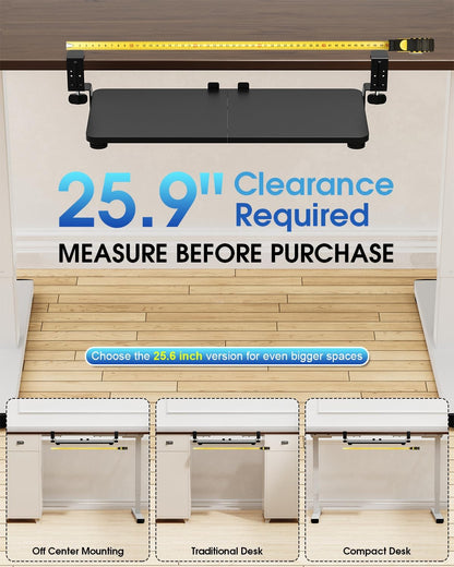 Small Keyboard Tray Under Desk, Pull Out Keyboard & Mouse Tray with Adjustable C-clamp, 20(25.9 Including Clamps) x 11.8 Inch Slide Out Computer Keyboard Drawer Mouse Tray for Typing, Walnut