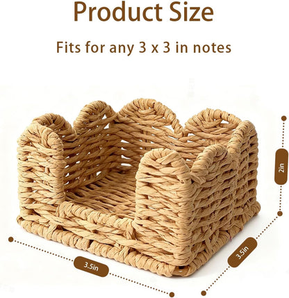 Sticky Note Holder, 3 x 3 Inch Paper Rope Woven Sticky Note Dispenser, Post It Note Dispenser for Office Desk Accessories, Memo Pad Holder Dispenser Organizer for School Office Desk Supplies