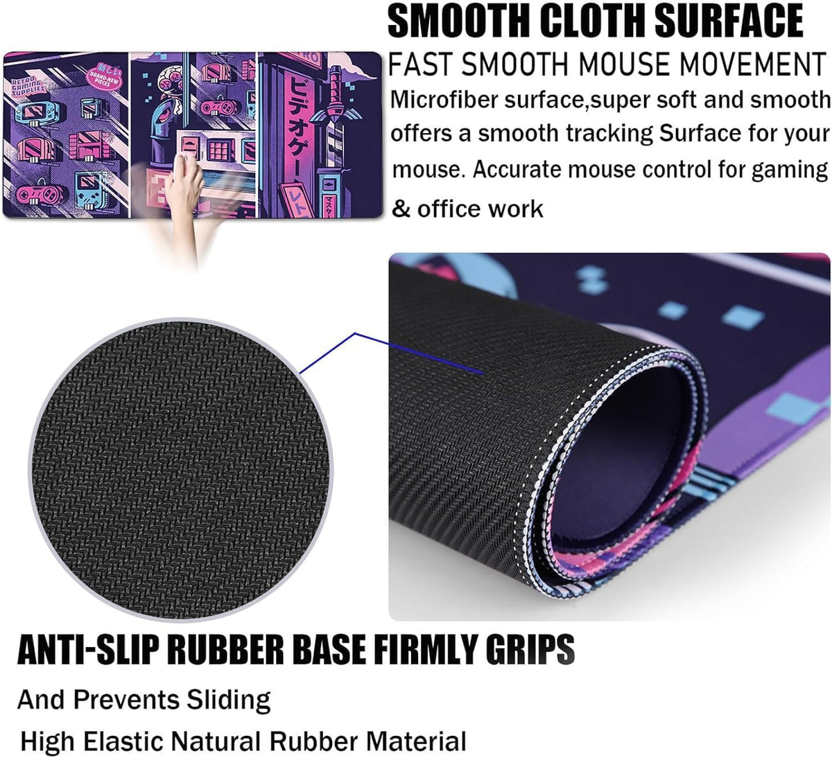 31.5" x 15.7" Waterproof Fabric Desk Pad, Rubber Anti-Slip Base, Stitched Edges No Curling, Fits Laptop Keyboard and Mouse, Smooth Office Mat Large Mouse Pad for Work Game, Black