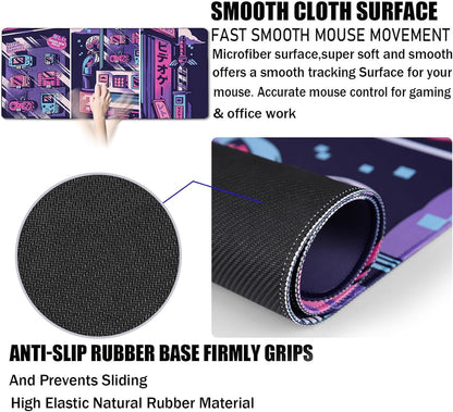 31.5" x 15.7" Waterproof Fabric Desk Pad, Rubber Anti-Slip Base, Stitched Edges No Curling, Fits Laptop Keyboard and Mouse, Smooth Office Mat Large Mouse Pad for Work Game, Black