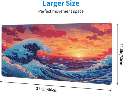 Japanese Mouse Pad, Large Japanese Desk Mat, XL Anime Gaming Keyboard Mat, Non-Slip Rubber Base, Big Extended Desk Protector for Home Office, 31.5”x11.8”