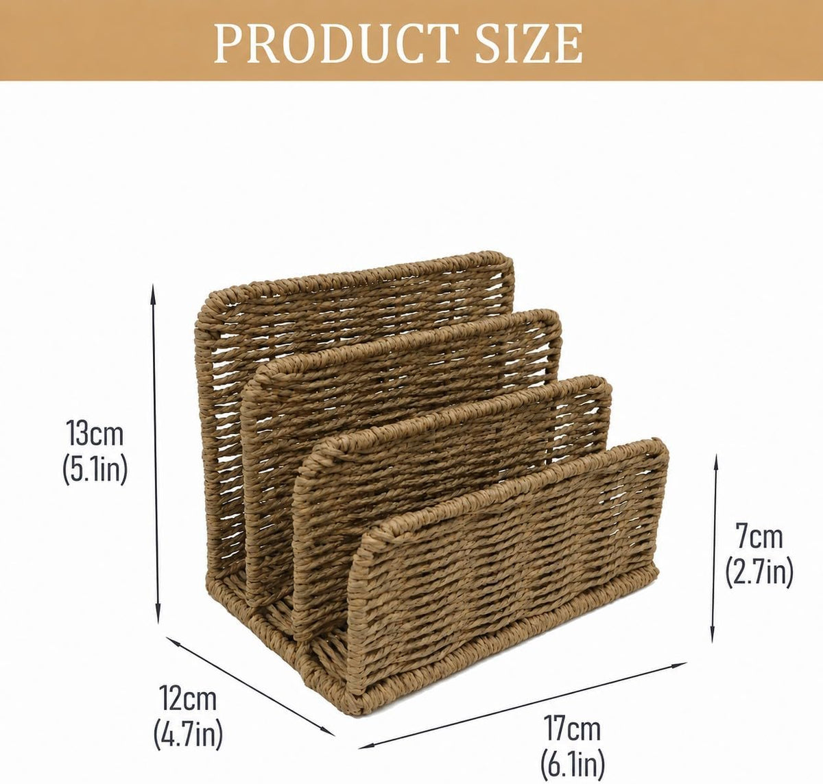 Desk Mail Organizer, 3-Slot Woven Letter Sorter File Tray, Multi-Purpose Desk Holder for Envelopes, Bills, Documents, Notebooks, Office and Home Use