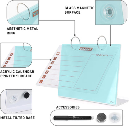 Small Glass Desktop Whiteboard Dry-Erase, Mini Pure Glass Whiteboard Stand