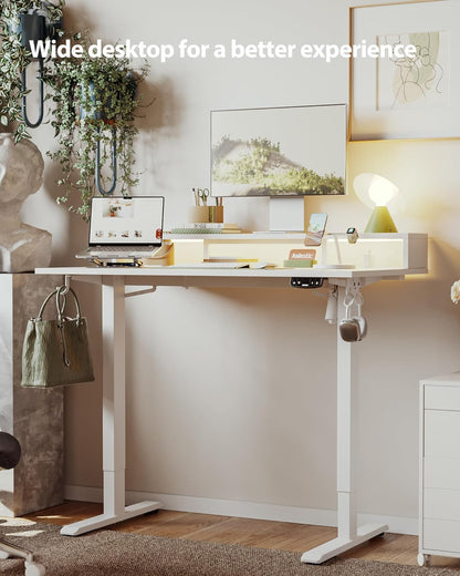 48 * 24 Inch Electric Standing Desk with Shelf & Led, Dark Walnut
