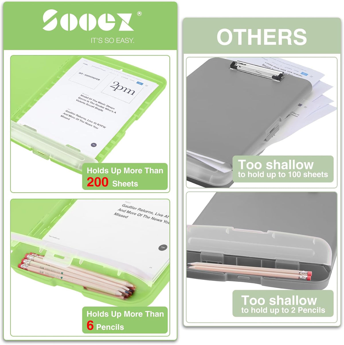 Clipboard with Storage, Clip Board 8.5 x 11 with Pen Holder, High Capacity Plastic Organization Case Box for Letter Legal A4 Size Paper, Nurses Teachers Must Haves, School & Office Supplies