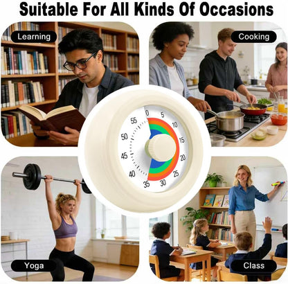 60 Minute Visual Timer with Silent Operation Visual Countdown Timer Rainbow Disk 60 Minute Countdown Timer Task Reminder Home and Kitchen Timer for Kids Desk, Office Meetings (White-Rainbow)