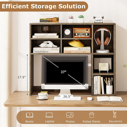 Desktop Bookshelf, Countertop Storage Hutch with 5 Shelves for Computer Desk, Desk 3-Tier Display Rack, Multipurpose Wood Desktop Hutch Storage Organizer for Dorm Office Home