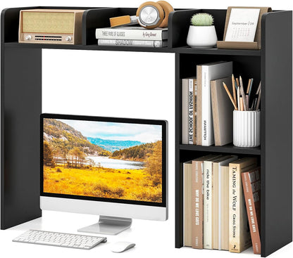 Desktop Bookshelf, Countertop Storage Hutch with 5 Shelves for Computer Desk, Desk 3-Tier Display Rack, Multipurpose Wood Desktop Hutch Storage Organizer for Dorm Office Home