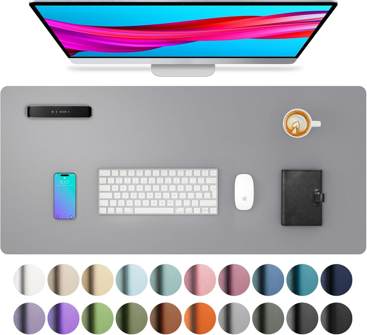 Aothia Leather Office Desk Pad Protector, Non-Slip PU Leather Desk Blotter, Waterproof Laptop Writing Mouse Pad for Office and Home, Black, 31.5" x 15.7" - Colors A