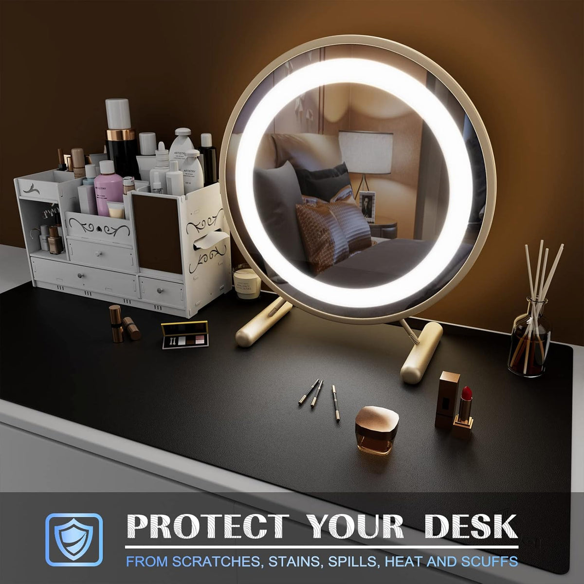 K KNODEL Large Office Leather Desk Mat, Mouse and Keyboard Pad, Computer and Laptop Mat, Desktop Protector and Cover, Writing Pad and Blotter (31.5"x15.7", Black)