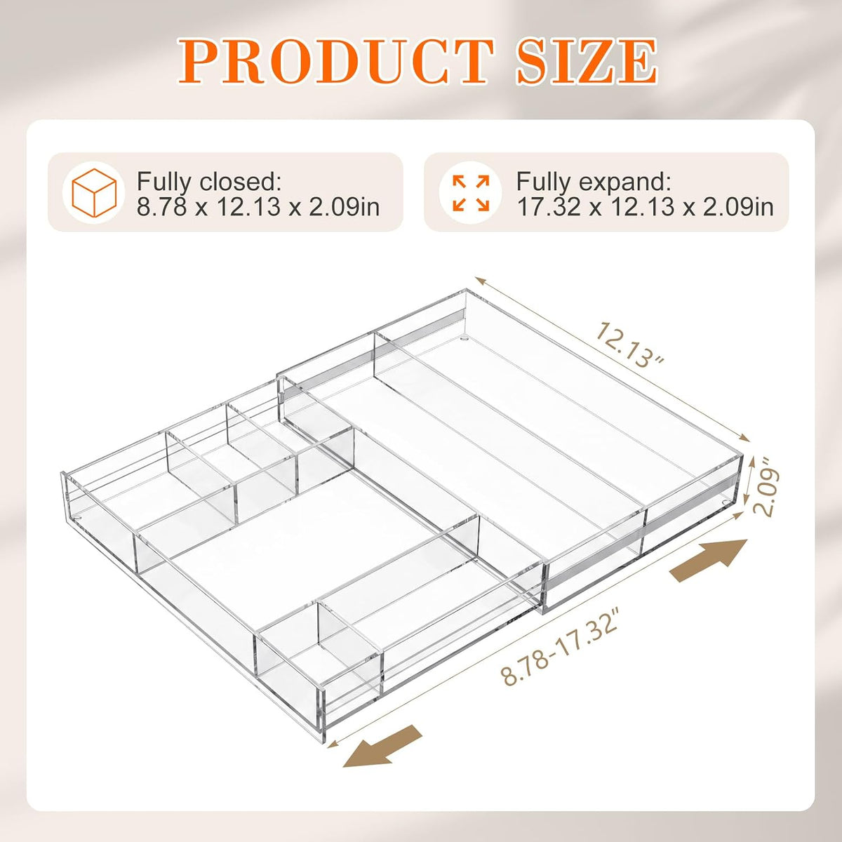 Clear Acrylic Drawer Organizer,6 Compartments,Large
