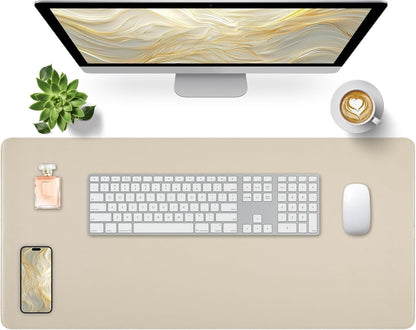Bloss Leather Desk Pad and Keyboard Wrist Rest, Large Mouse Pad + Keyboard Pad+Mouse Wrist Support, Non-Slip Desk Mat Protector for Office, Home(31.5×15.7 Inches,Beige) - Colors B