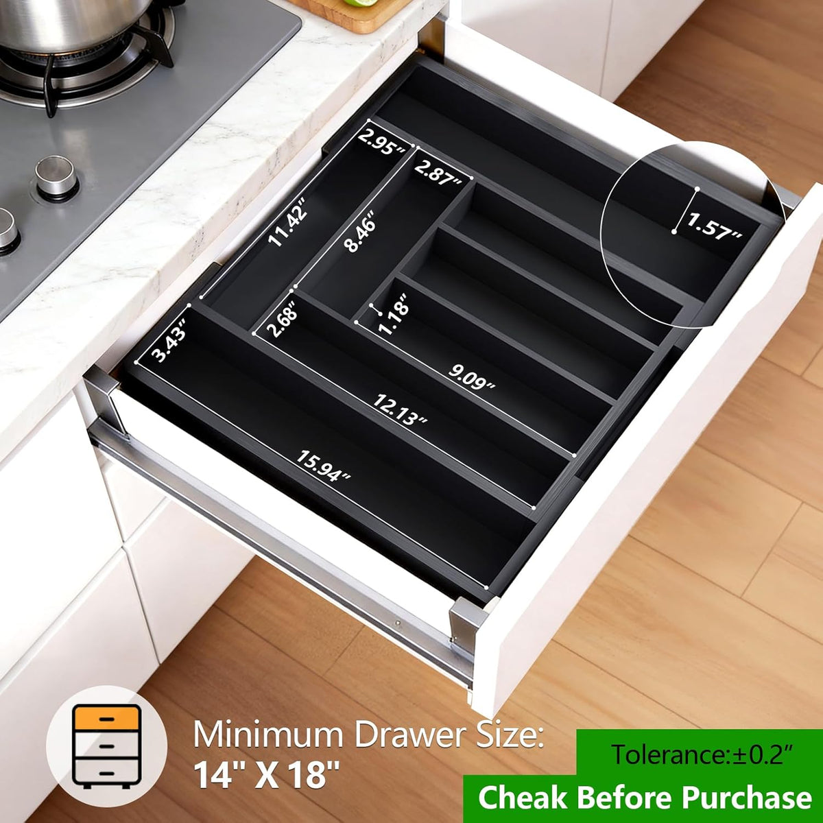 Pipishell Bamboo Expandable Silverware Drawer Organizer, Adjustable Kitchen Utensil Tray for Forks, Spoons and Knives, Wood Storage Cutlery Holder for Bedroom and Living Room