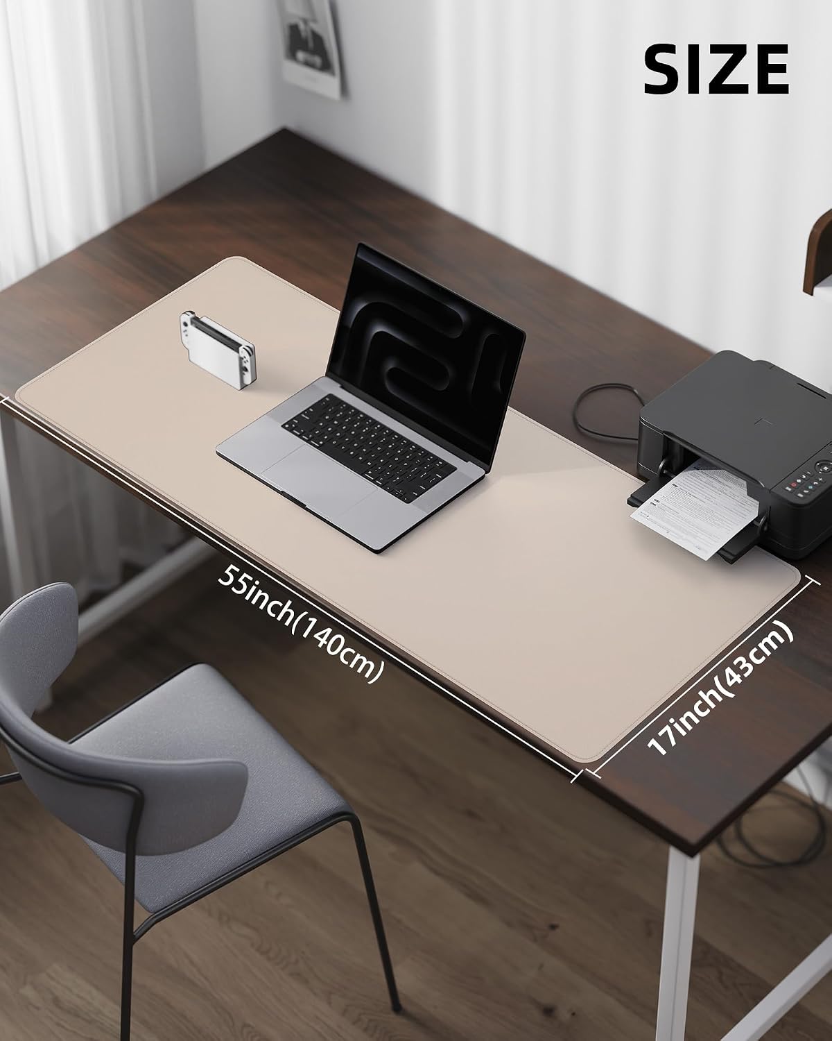AFIING Large Desk Mat 55" x 24" - PU Leather Desk Pad Protector, Waterproof Non-Slip Extended Mouse Pad for Office Desk, Keyboard, Laptop and Home Workspace (Black)