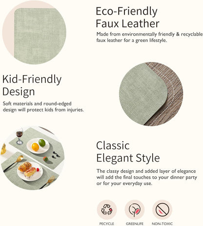 Maxpearl Faux Leather Placemats Set of 6 - Waterproof - Wipe Clean - Heat Resistant - Anti Slip Dining Table Place Mats, Suitable for Indoor & Outdoor Use, 17’’×12’’, Beige