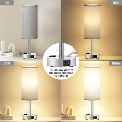 Fenmzee Bedside Table Lamp for Bedroom - Dimmable Touch, USB A+C, AC Outlet