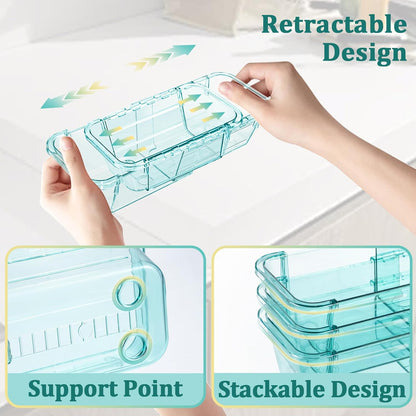 Adjustable Clear Drawer Organizer, Extendable Vanity Storage Bins, Desk Drawer Organizer Set for Makeup, Cosmetics, Bedroom, and Gadgets, Purple