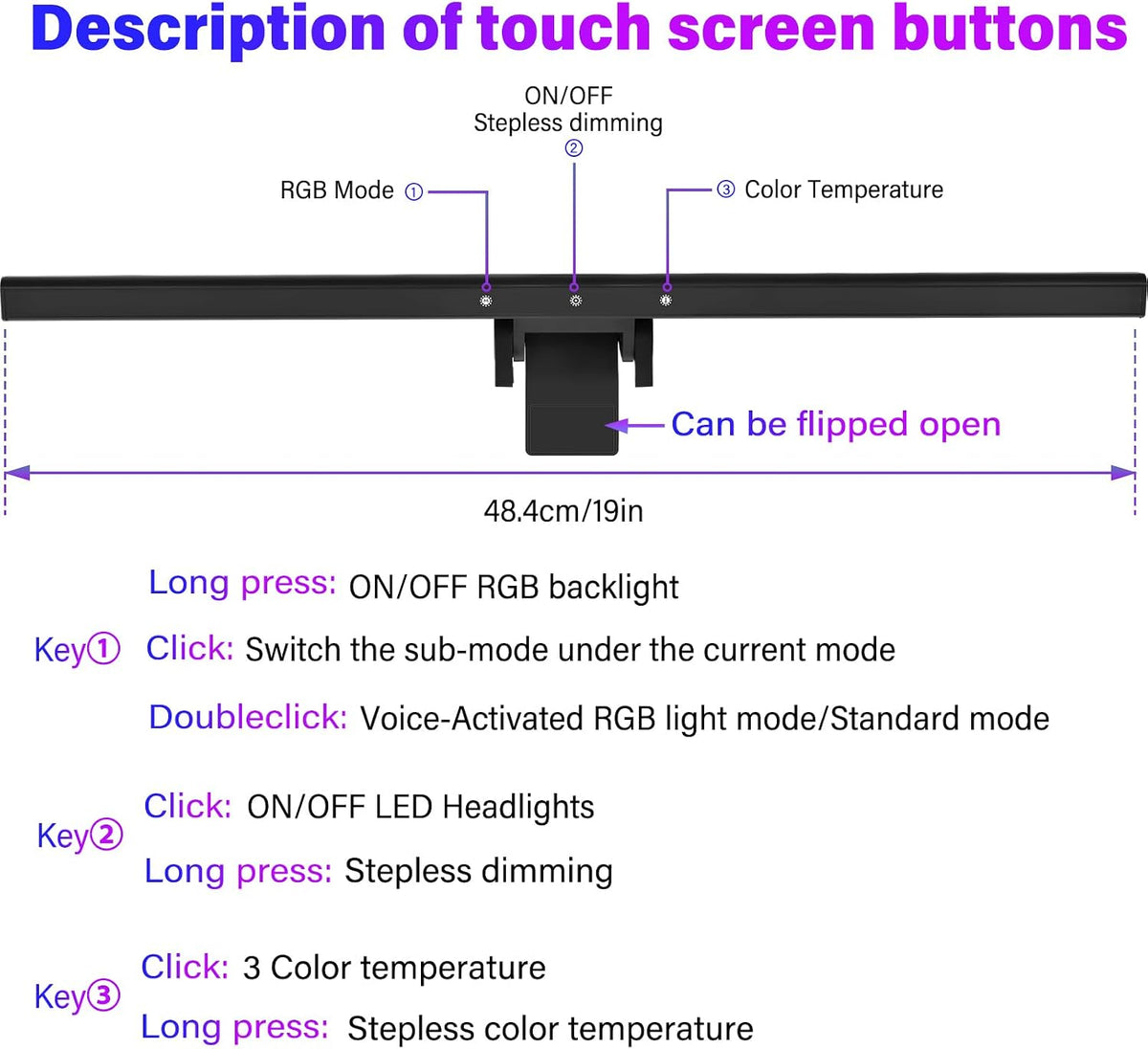 LED Monitor Light RGB Monitor Light Bar Backlight Adjustable Brightness and Color Temperature for Desk Office Home Game