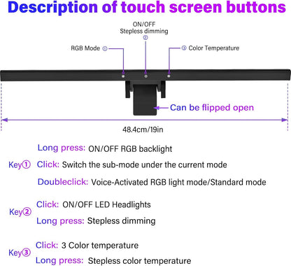 LED Monitor Light RGB Monitor Light Bar Backlight Adjustable Brightness and Color Temperature for Desk Office Home Game