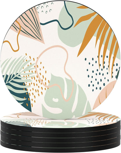Nipichsha Coasters for Drinks, Set of 6 Cute Absorbent Rubber Drink Coasters for Cup with Non Slip Backing, Kitchen Home Decor Housewarming Gift, Round 4 in, Work Hard