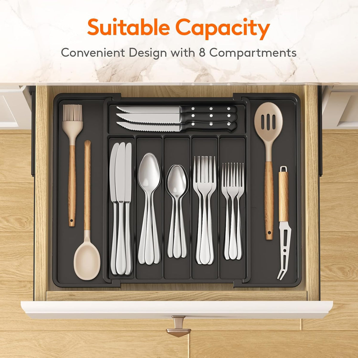 Expandable Silverware Drawer Organizer, Kitchen Utensil Tray