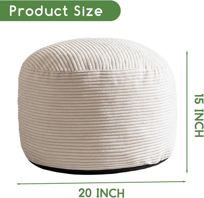 Round Stuffed Pouf Ottoman, Corduroy Poufs with Foam Chunk Filling, Furry and Fluffy Pouf Foot Stool Storage Ottoman, 20 X 15 Floor Poufs Foot Rest for Living Room, Dark Grey