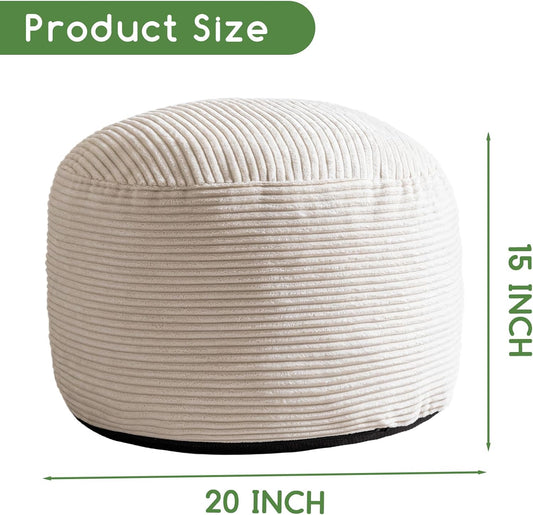 Round Stuffed Pouf Ottoman, Corduroy Poufs with Foam Chunk Filling, Furry and Fluffy Pouf Foot Stool Storage Ottoman, 20 X 15 Floor Poufs Foot Rest for Living Room, Dark Grey