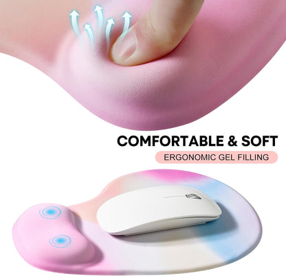 JIKIOU Mouse Pad, 2 Pack Ergonomic Mouse Pads with Comfortable Gel Wrist Rest Support and Smooth Cloth, Non-Slip PU Base for Easy Typing Pain Relief Durable and Easy to Clean Small Black