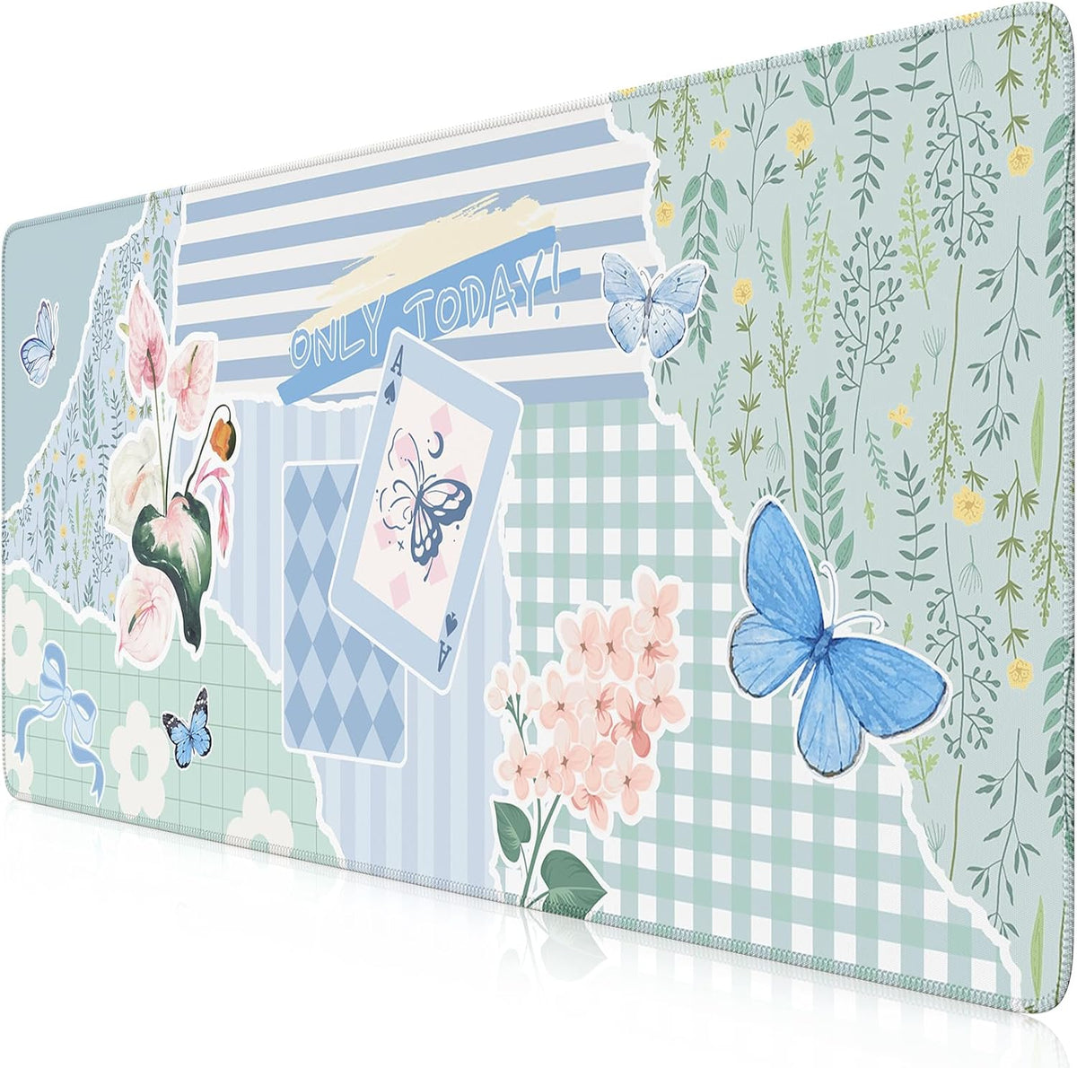 Desk Mat,Mouse Pad for Office Desk,35.4x15.7in,Pink Flowers