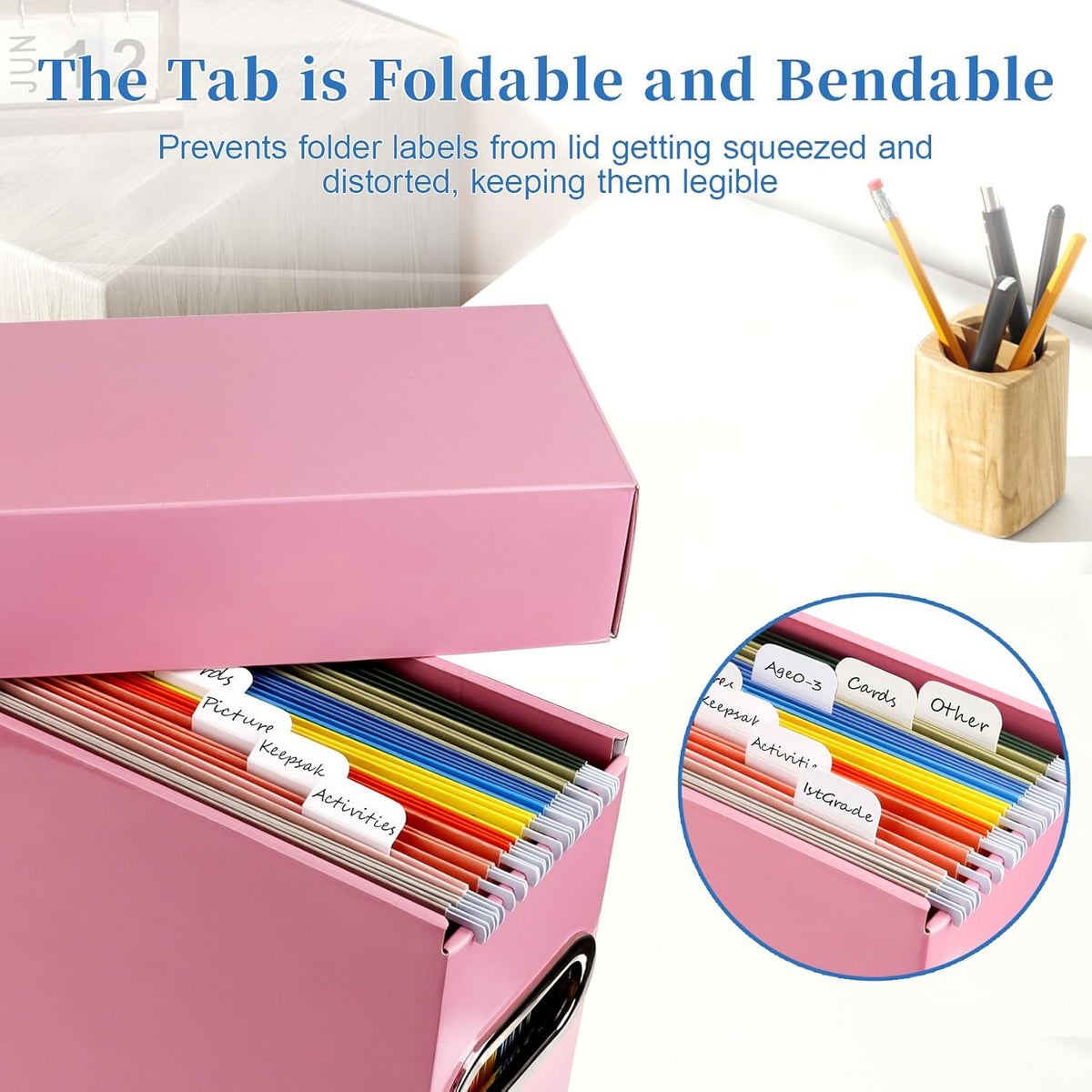 File Organizer Box with Lid & Handle, Thickened Cardboard Hanging File Folder Storage Boxes for Letter Size, Portable Filing Organizer for Office, Home, Classroom, Black